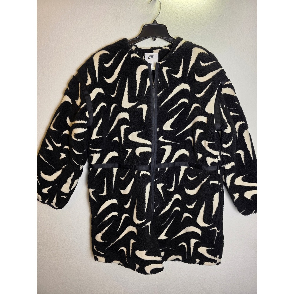 Nike Womens Therma-FIT City Series Faux Fur Jacket Black White FV8025-010 L
